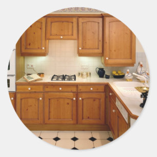 Küche Interieur mit Frühstück Bar und Backofen Runder Aufkleber