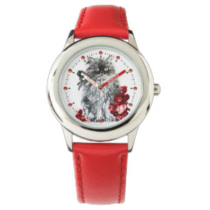 KÜCHE/KÜCHE MIT ROTE ROSEN Schwarz-weiß Armbanduhr