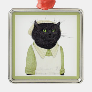 KÜCHE MAID CAT Premium Square Ornament Aus Metall