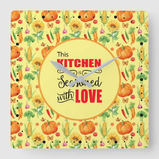 Küche mit Liebe Gemüseanbau Quadratische Wanduhr (Vorderseite)