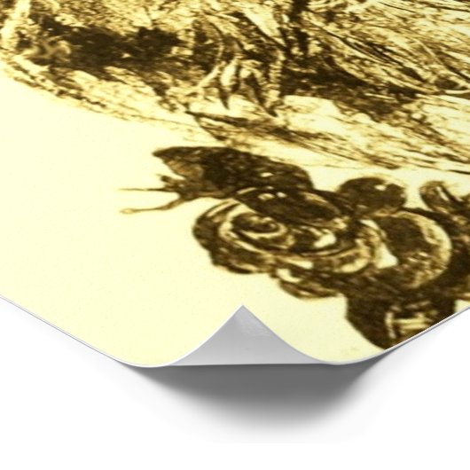 KÜCHE MIT ROSE, braun, gelb und weiß Poster (Ecke)