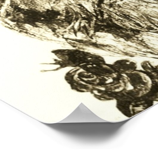 KÜCHE MIT ROSE, braun und weiß Poster (Ecke)