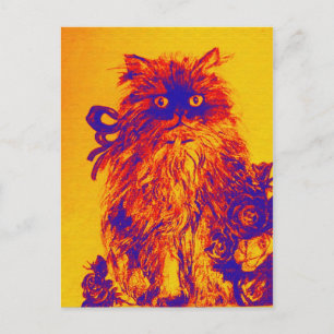 KÜCHE MIT ROSE, gelb orange blau Postkarte