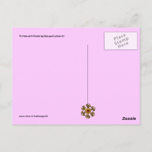 KÜCHE MIT ROSE, rosa Fuchsienweiß Postkarte (Rückseite)