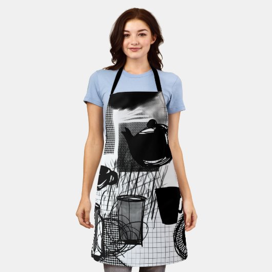 Küche Schwarz-Weiß Schürze (Getragen)