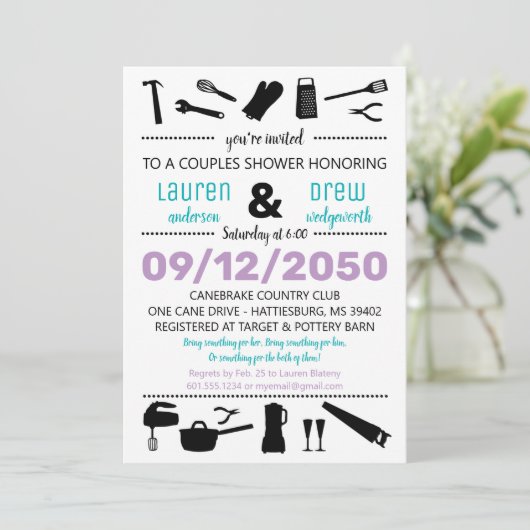 Küche & Tools Wedding Paare Dusche Einladung (Stehend Vorderseite)