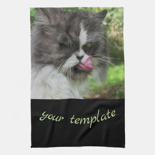 Küche, Urlaub, Zuhause, Text, lustige Katze Geschirrtuch (Vertikal)