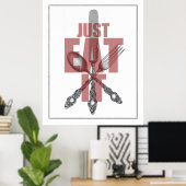 Küche Utensils Art | Nur essen es lustig Poster (Heimbüro)