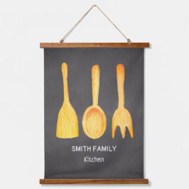 Küche Utensils Schwarz-weiß Vintag Wandteppich Mit Holzrahmen