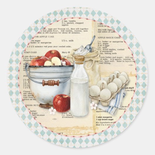 Küche versorgt Eier Milchäpfel Runder Aufkleber (Vorderseite)