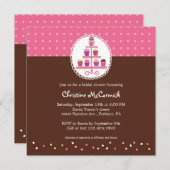 Kuchen auf einem Stand (rosa / braun) Einladung (Vorne/Hinten)