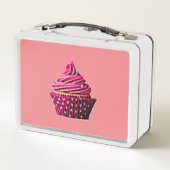 Kuchen aus Metall Lunchbox /weiß und rosa. (Rückseite)