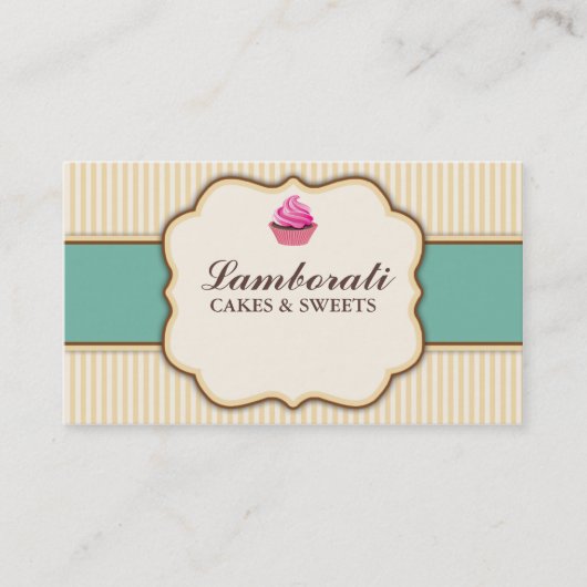 Kuchen-Bäckerei-beige elegante Retro moderne Visitenkarte (Vorderseite)