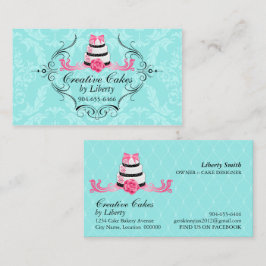Kuchen-Bäckerei-Damast-Aqua-Rosa Visitenkarte