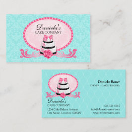 Kuchen-Bäckerei-Damast-Aqua-Rosa Visitenkarte
