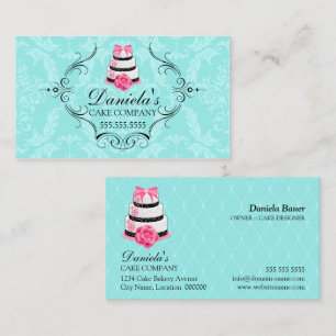 Kuchen-Bäckerei-Damast-Aqua-Rosa Visitenkarte