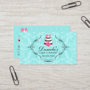 Kuchen-Bäckerei-Damast-Aqua-Rosa Visitenkarte