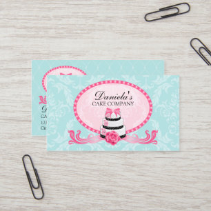 Kuchen-Bäckerei-Damast-Aqua-Rosa Visitenkarte