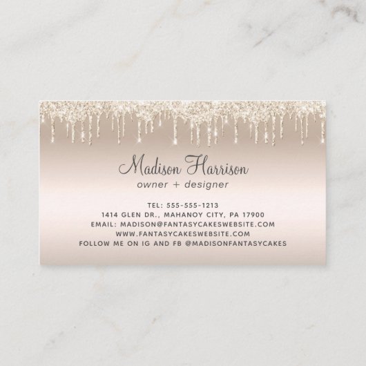 Kuchen Bäckerei Gold Glitzer Tropfen Visitenkarte (Rückseite)