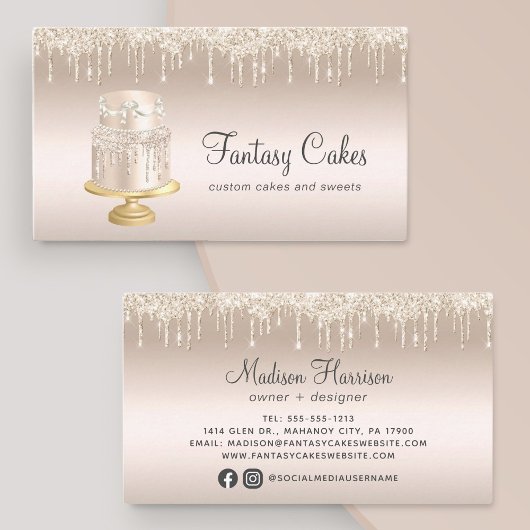 Kuchen Bäckerei Gold Glitzer Tropfen Visitenkarte
