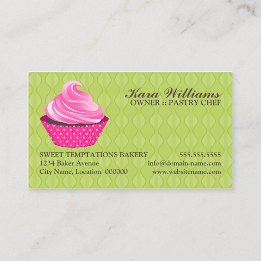 Kuchen-Bäckerei-Grün-Rosa Visitenkarte (Rückseite)
