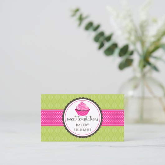 Kuchen-Bäckerei-Grün-Rosa Visitenkarte (Stehend Vorderseite)