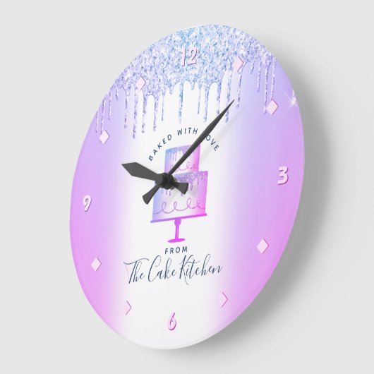 Kuchen Bäckerei Konditorei Koch Lila Glitzer Tropf Große Wanduhr (Winkel)