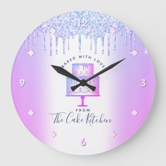 Kuchen Bäckerei Konditorei Koch Lila Glitzer Tropf Große Wanduhr (Vorderseite)
