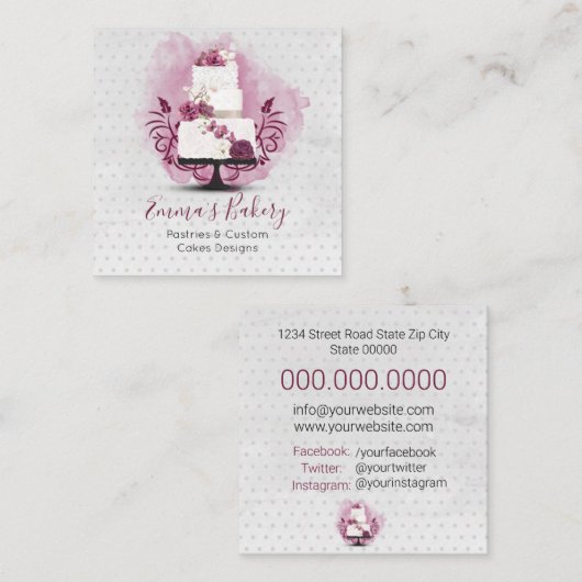 Kuchen, Bäckerei, Konditoreien, Kuchen und Süßigke Quadratische Visitenkarte (Vorne/Hinten)