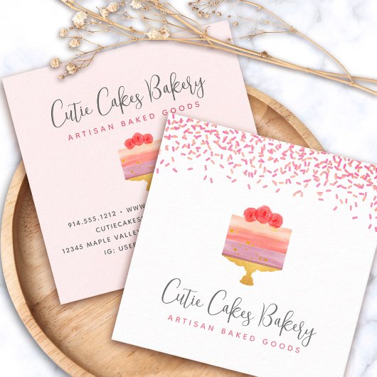 Kuchen Bäckerei Pink Ombre Sprinkles Konditorei Na Quadratische Visitenkarte