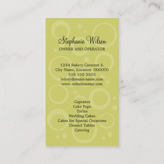 Kuchen-Bäckerei Visitenkarte (Rückseite)