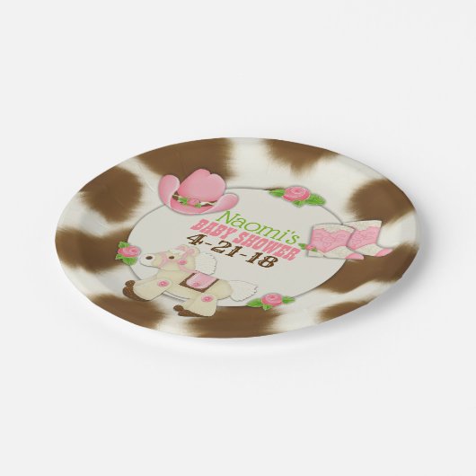 Kuchen-Cowgirl-Baby-Dusche 7" Pappteller (Schrägansicht)