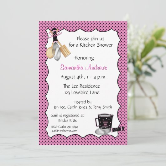 Küchen-Duschen-Rosa-Einladung Einladung (Stehend Vorderseite)