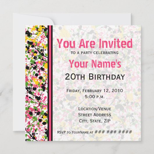 Kuchen-Einladung - Mehrfarbenfarben-Spritzer Einladung (Rückseite)