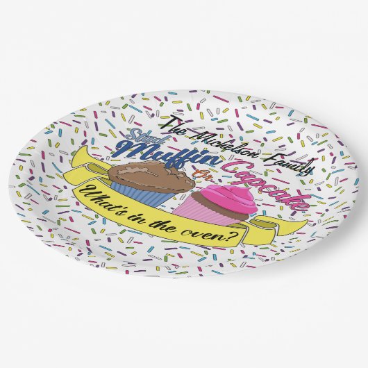 Kuchen-Geschlecht decken Pappteller auf (Schrägansicht)