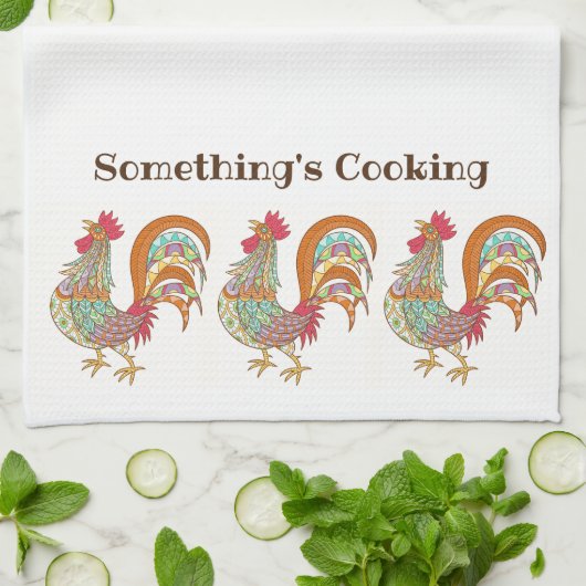 Küchen Handtuch-Rooster Etwas ist Kochen Geschirrtuch (Gefaltet)