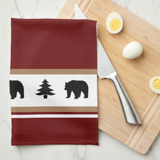 Küchen Handtuch Yellowstone Lodge 3 Bären und Bäum (Viertel Falte)