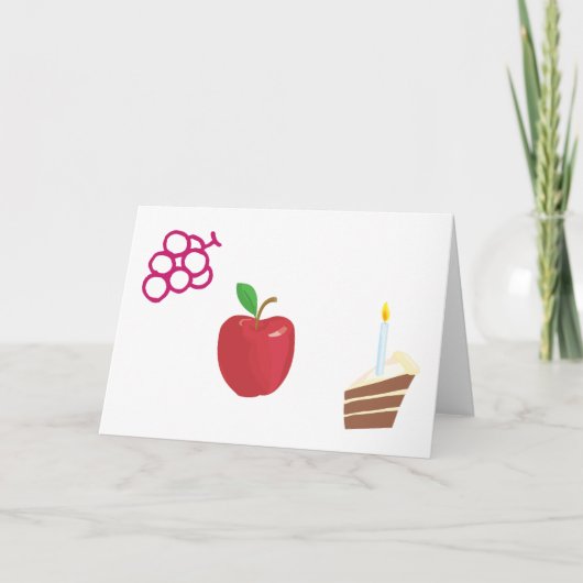 Kuchen, Kerze, Apfel, Trauben Feiertagskarte (Vorderseite)
