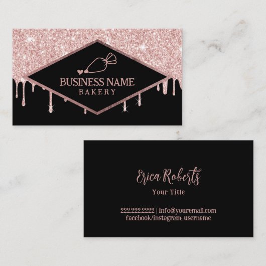 Kuchen Konditorei Backbäckerei Moderne Rose Gold I Visitenkarte (Vorne/Hinten)