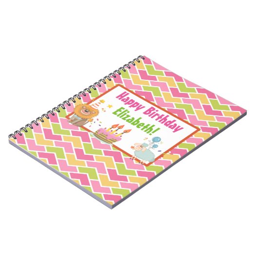 Kuchen, Löwen, Schafe und Balloons glücklich zum G Notizblock (Linke Seite)