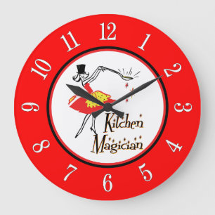 Küchen Magier Rot Weiß Retro Zahlen Uhr