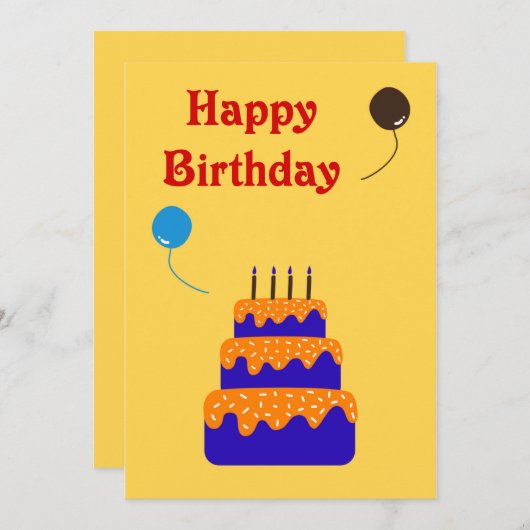 Kuchen mit Ballon - Geburtskarte (Vorne/Hinten)