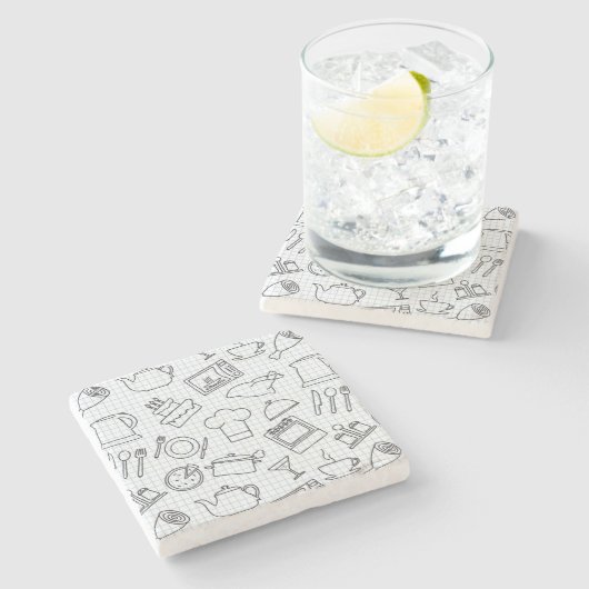 Küchen-Muster 4 Steinuntersetzer (Seitenansicht)