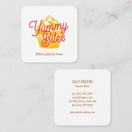 Kuchen oder Cookie Quadratische Visitenkarte (Vorne/Hinten)