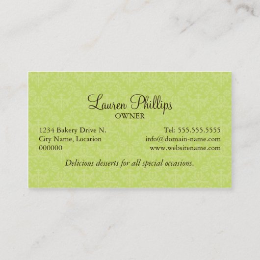 Kuchen-Pop-Bäckerei Visitenkarte (Rückseite)