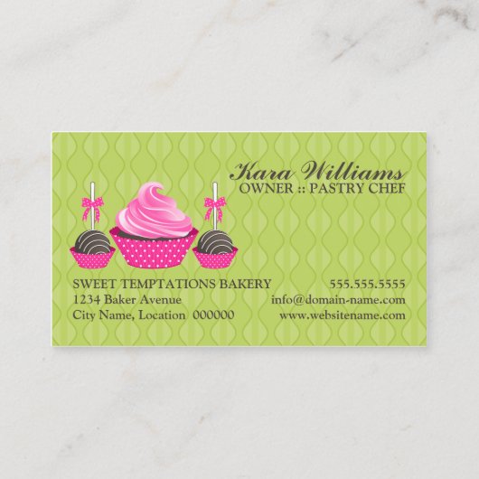 Kuchen-Pop und Kuchen-grünes Rosa Visitenkarte (Rückseite)