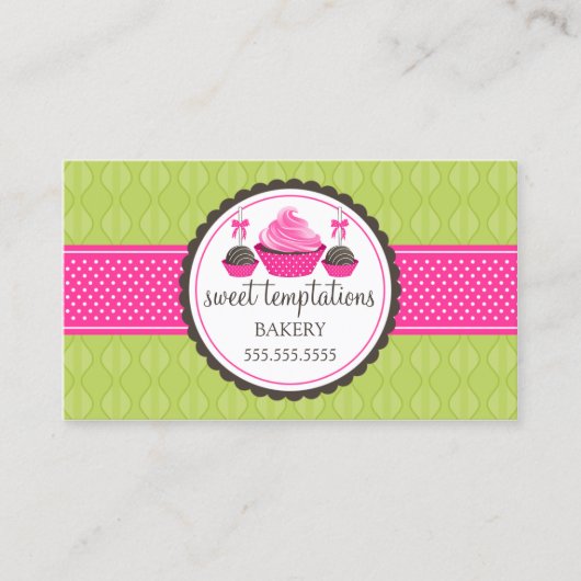 Kuchen-Pop und Kuchen-grünes Rosa Visitenkarte (Vorderseite)
