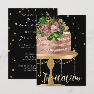 Kuchen Rose Gold Geburtstag Schwarze Konfetti Glit Einladung