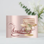 Kuchen-Rosen-Glasgeburtstags-Brautparty-Glitzer Einladung (Stehend Vorderseite)