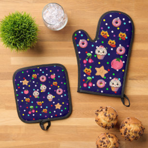 Küchen-Schürze mit All-Over-Druck Ofenhandschuh & Topflappen-Set
